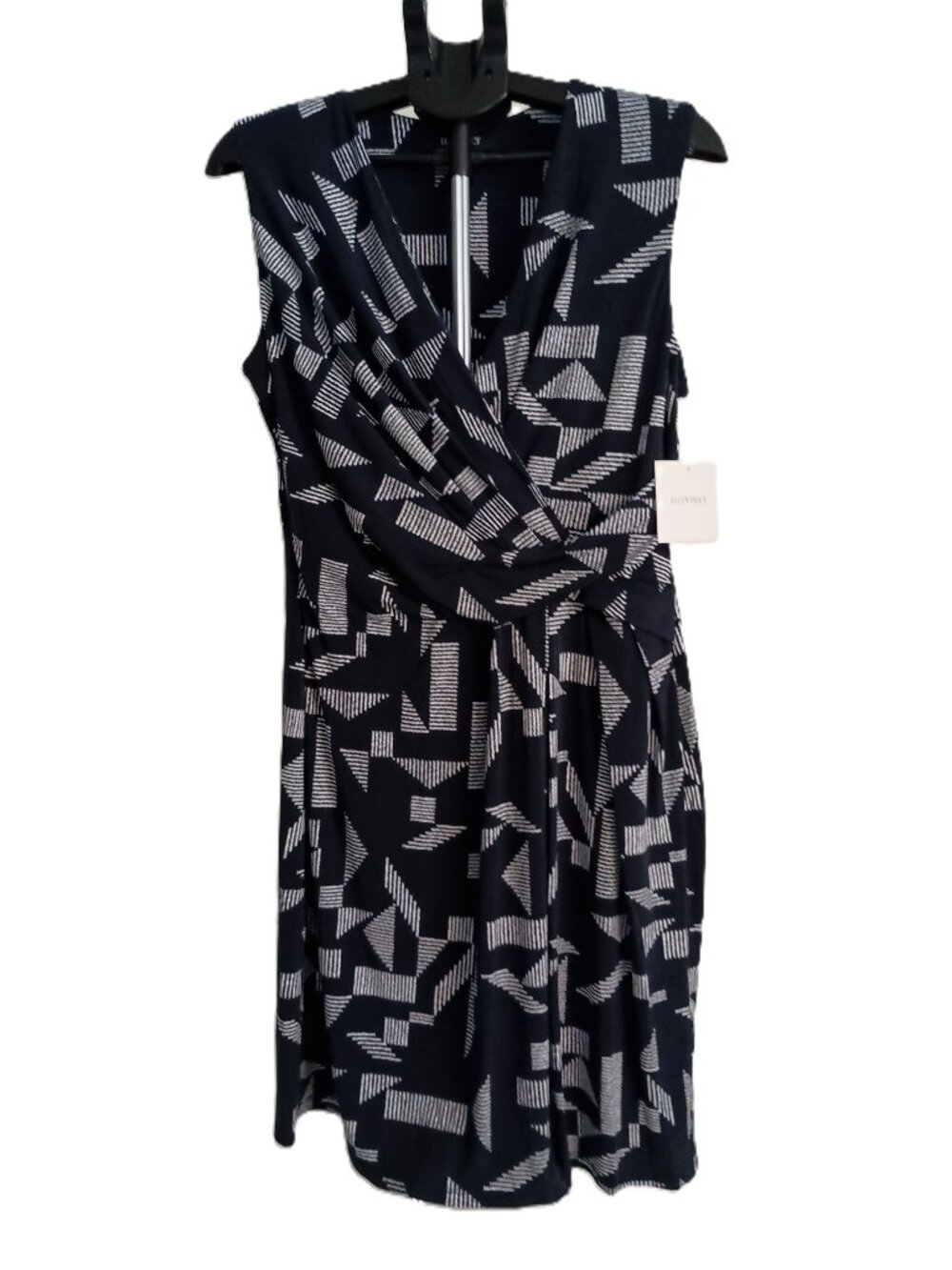 Ellen Tracy Navy White Sleeveless Spliced V-Neck Dress NWT Large - Picture 2 of 16